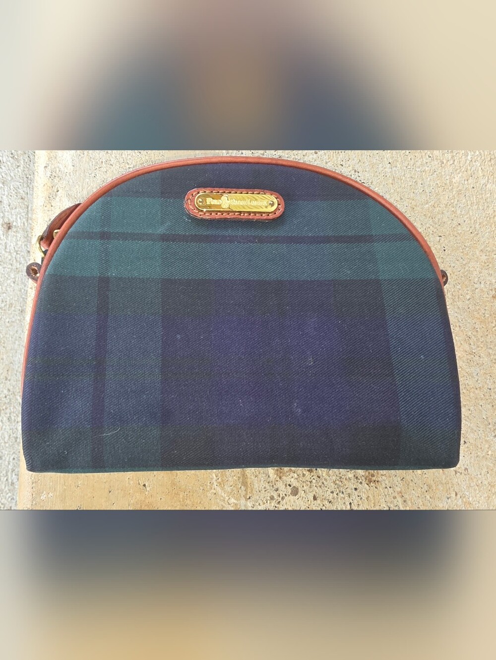 Vintage Polo by Ralph Lauren Tartan Cloth Plaid Cosmetic Pouch Brown Trim